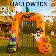 12FT riesige aufblasbare Halloween-Modelle, Kürbisse, Bogen, Hexe, Geist, Dekorationen, LED-Leuchten, Hof, Rasen, Party-Ornamente, Heimbedarf