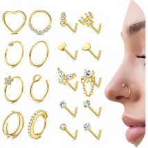 Bobisty Hypoallergenic Stainless Steel Nose Rings Hoop for Women Men L Shape Nose Studs Cute Heart CZ Nostril Piercing Jewelry