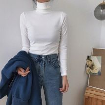 Herbst Langarm Rollkragen Tops Dünne Gestrickte Bodenbildung T Shirt Koreanische Mode Pullover Harajuku Pullover Frauen Kleidung Jumper