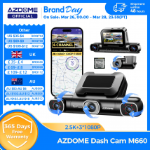 AZDOME Dash Cam M660 2.5K+3*1080P 4CH DVR per Auto con GPS, Wi-Fi 5G Integrato, eMMC da 128GB, Controllo Vocale, Monitoraggio Parcheggio 24H, Visione Notturna Superiore