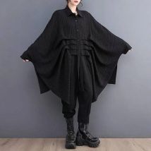 # 0110 Schwarz Grün Unregelmäßiges Hemd Frauen Batwing Hülse Lose Lange Street Hip Hop Damen Tops Und Blusen Falten Koreanischen Stil