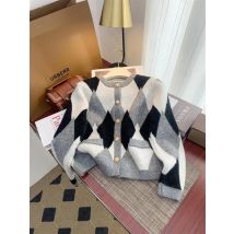 Vintage Frauen süße Patchwork Strickjacke Mode Diamant Gitter Pullover Herbst Winter elegante Knopf lang ärmel ige Strick oberteile 2024