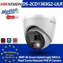 Cámara IP Hikvision 8MP 4K Smart Hybrid Light POE DS-2CD1383G2-LIUF con detección de movimiento 2.0, detección humana, ranura para tarjeta MIC SD, IP67