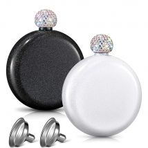 LMETJMA Schicke 5-Unzen-Schnapsflaschen für Damen, Edelstahl-Flachmann mit Strasskappe, tragbarer Wein-Alkohol-Flasche KC0466