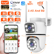 Tuya HD Dual Lens 5G Wifi IP Camera PTZ Esterna impermeabile Doppio schermo Sicurezza domestica-protezione Visione notturna a colori Sorveglianza