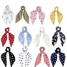 2022 Summer Fashion  Chiffon Print Hair Ribbon Scrunchies for Women Girls Ponytail Holder Hair Tie Rope Hair Accessories