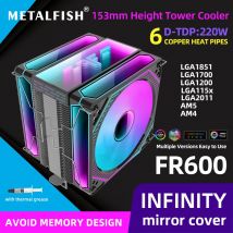 Metalfish FR600 CPU Air Cooler 6 Heat Pipe ARGB PWM Ventola da 12 cm Altezza 153 mm Per 1851/1700/1200/115X/AM5/AM4/2011/X79/X99