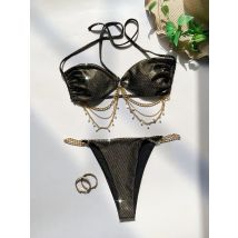 Sexy brasilianischer Bikini Push Up Bademode Frauen Glitter String 2-teiliger Badeanzug Blingbling Kette Badeanzug Biquini Femme Badende