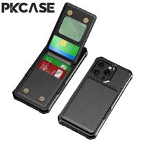 PKCASE Vertikale Kartensteckplatz-Brieftaschen-Handyhülle für iPhone 17, 16, 15, 14 Plus, 13 Pro Max, stoßfeste Lederhülle für iPhone Air 16e