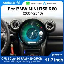 Android-Autoradio für BMW MINI R56 R60 2007–2016 Multimedia-Player unterstützt CarPlay, Android Auto, GPS-Navigation, Bluetooth 5.0