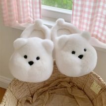 Flauschige weiße Bären-Hausschuhe, kuschelige Winterschuhe für Damen, geschwollene, zottelige, pelzige Slides, Pantoletten, Hausschuhe, Paar, Zimmerschuhe, Damen-Slipper