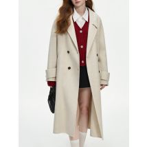 FSLE 94,7 %-100 % Schafwolle Kamelhaar Langer Mantel für Frauen 2024 Winter Neues Design Mittellanger Tweed Warmer schicker Mantel 24FS14213