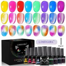 LIMEGIRL Cat Magnetischer 9D-Laser-Gel-Nagellack, funkelnder Regenbogen, Glitzerfarbe, Soak All für Maniküre, Nagelkunst, UV-Gel-Lack