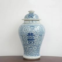 Decorazione di nozze Barattolo per tempio Doppia felicità Vaso per zenzero in porcellana blu e bianca Decorazioni per vasi da tavolo cinesi