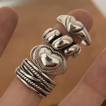 Ringe aus 925er-Sterlingsilber für Damen, Paare, minimalistisch, handgefertigt, schlicht, Retro-Herzring, Party-Schmuck, Geschenk, verhindert Allergien
