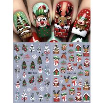 2pcs Embossed Christmas Nail Stickers 3D Cute Snowman Elk Elf Bow Nail Decals Winter Santa Claus Manicure Decoration Supplies