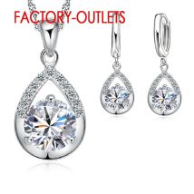 Heißer Verkauf 925 Sterling Silber Brautschmuck Sets Romantische Kristall Wasser Tropfen Halsketten Creolen Frauen Party Verlobung