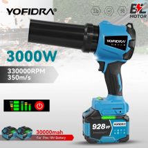 YOFIDRA 350M/S 3000W Bezszczotkowy Elektryczny Turbo Dmuchawa Akumulatorowa Dmuchawa Strumieniowa Narzędzie do Odśnieżania i Odkurzania Liści Kompatybilne z Akumulatorami Makita 18V