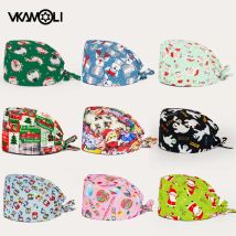 Neue Weihnachten Scrubs Caps Santa Claus Druck Kappe Pet shop tierarzt Arbeit Scrubs Hut Schönheit wiederverwendbare Labor Medizinische Pflege Kappe