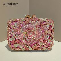 Alizekerr Rose Kristall Abendtasche Frauen Wunderschöne edle funkelnde Diamant Blume Metall Clutch Geldbörsen und Handtaschen Hochzeit Party