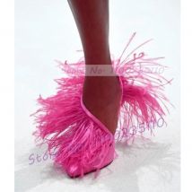 Fließende Straußenfeder Seide Sandalen Frauen Trendy Spitz Stiletto Aushöhlen Schuhe Elegante Stilvolle Weibliche Party Sandalen