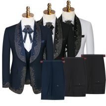 2024 Hochwertiges, leichtes, luxuriöses Herrenanzüge-Set, 3-teilig, Hochzeit, Gastgeber, Bankett, Performance, Party, Blazer, Kleid mit Hose, Weste, S-3XL