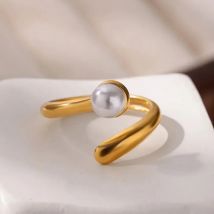 Edelstahl Imitation Perle Ringe Für Frauen Gold Farbe Einstellbare Geometrische Öffnung Ring Verlobung Hochzeit Ästhetischen Schmuck