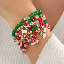 KunJoe 5 teile/satz Nette Weihnachten Glocke Schneeflocke Anhänger Armband Frauen Farbige Kristall Perlen Einstellbare Elastische Armband Schmuck