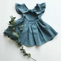 Sommer Kleinkind Mädchen Kleid Fliegen ärmel Baumwolle Leinen Neugeborenen Baby Mädchen Prinzessin Kleid Kinder Party Kleider