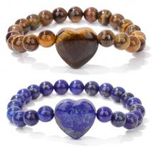 Natürliche Stein Großes Herz Charm Armband 8mm Tigerauge Obsidian Lapis Lazuli Perlen Elastische Armbänder Für Frauen Männer Schmuck geschenk