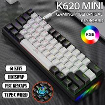 K620 Mini-Gaming-Mechanische Tastatur 61 Tasten RGB Hotswap Typ-C Kabelgebundene Gaming-Tastatur PBT-Tastenkappen 60 % Ergonomie-Tastaturen