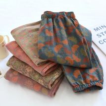 2025 Nuova Primavera Estate Pigiama da Donna 100% Cotone Crepe Pantaloni da Donna Comodo Allentato Grande Foglia Pantaloni da Casa Pantaloni Sottili