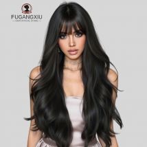 12A Body Wave Human Hair Wigs With Bangs Full Machine Made Wigs For Women Remy Body Wave Wig With Bangs Natural Color Long Wigs