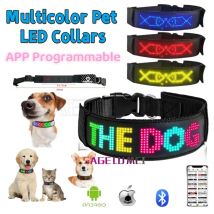 RGB-Mehrfarben-LED-Hundehalsbänder für Haustiere, programmierbar, mehrsprachig, scrollen, individuelle Textanimationen, wiederaufladbare leuchtende Halskette