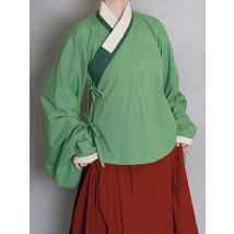 Pure Cotton Hanfu Spring Autumn Pure Color Embroidery Traditional Chinese Clothing Stand Collar Long Sleeve Button up
