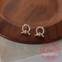 925 Sterling Silver Jewelry 18K Gold Plated Crystal Knot Stud Earrings for Women Wedding Party Jewelry For Girls Friend Gift