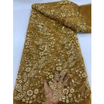 Gold French Beaded Lace Bride Fabric 5 Yards 2025 High Quality African Sequin Lace Fabric Nigeria Mesh Wedding Dress for Women