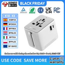 Adattatore da viaggio universale Goneo 15W/20W con 2 prese AC 1 USB-C 1 USB-A AC EU US UK AUS standard