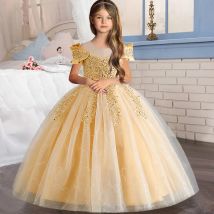 Blumenmädchenkleid Hochzeit Kinder Tüll Prinzessin Lange Kleider Mädchen Vestidos Spitze Perlen Stickerei Festival Partykleid