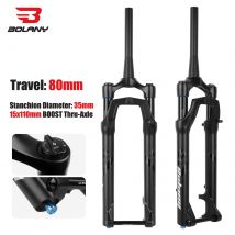 BOLANY MTB-Luftgabel mit Federung, 27,5/29 Zoll, 80 mm, Trave-MTB-Gabel, Dämpfung, Rebound, verstellbar, 15 x 110 mm, Boost-Mountainbike-Gabel