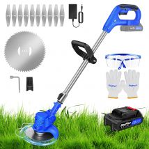 Tagliaerba a batteria, batteria da 1,5 Ah, caricabatterie rapido, diametro di taglio 15 cm, testa girevole, 10 lame in metallo, 2 lame circolari