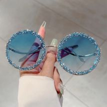 KAMMPT Trendy Retro Crystal Shiny Round Shades Women Ins Brand Design Sunglasses New Fashion Driving Anti UV Sun Glasses
