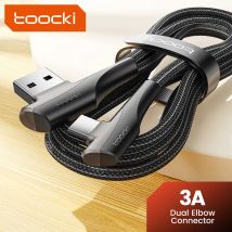Toocki 3A USB Cable Quick Charge 3.0 Fast Charging Cable Type C 90 Degree Dual Elbow Data Cord For Huawei Xiaomi Samsung Realme