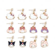 Hello Kitty Sanrio Kuromi Orecchini a bottone alla moda carini Set My Melody Cinnamoroll Orecchini pendenti per donne Ragazze Bambini Regalo di Natale