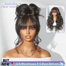 Parrucche Dialola Hair con densità del 220%, con parte centrale, ondulate, in capelli umani da donna, con frangia, per donne nere, parrucche in pizzo 3x1 senza colla, in capelli umani brasiliani