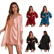 Sommer Frauen Eis Seide Satin Pyjama seidige Robe Hosenträger zweiteilige Set Hemd dünne Nachthemd Hauskleidung