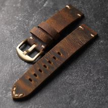Handgefertigtes Echtlederarmband, 20 mm obere Schicht Rindsleder-Verschluss aus reinem Kupfer, kompatibel mit mechanischer Uhr mit Verdickung