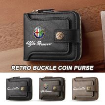 Leather Car Men's Coin Wallet Storage Bag Credit Card Organizer Clip For Alfa Romeo Giulia 147 Mito 156 159 166 GT Stelvio Brera