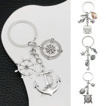 Neuankömmling Seepferdchen Muschel Anker Kompass Schlüssel bund Männer Frauen Strand urlaub Surfen Casual Accessoires Ozean Stil Schlüssel ring