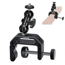 Lanxire Camera Clamp Mount C Clamp with Double Ball Head Magic Arm for Cam, Fence, Desk, Tripod, Monitor, Light, GoPro, Insta360